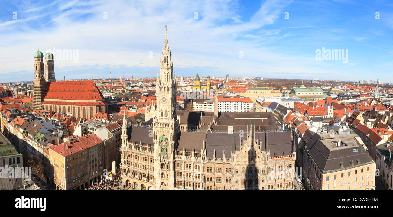 Munich, Gothic City Hall and Frauenkirche at Marienplatz, Bavaria, Germany Stock Photo