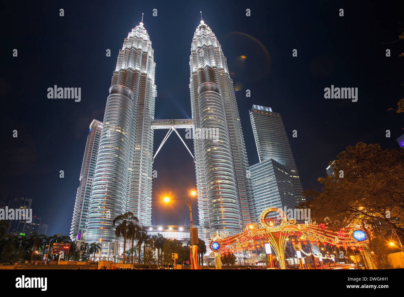 Petronas Twin Towers in Kuala Lumpur at Night Stock Photo