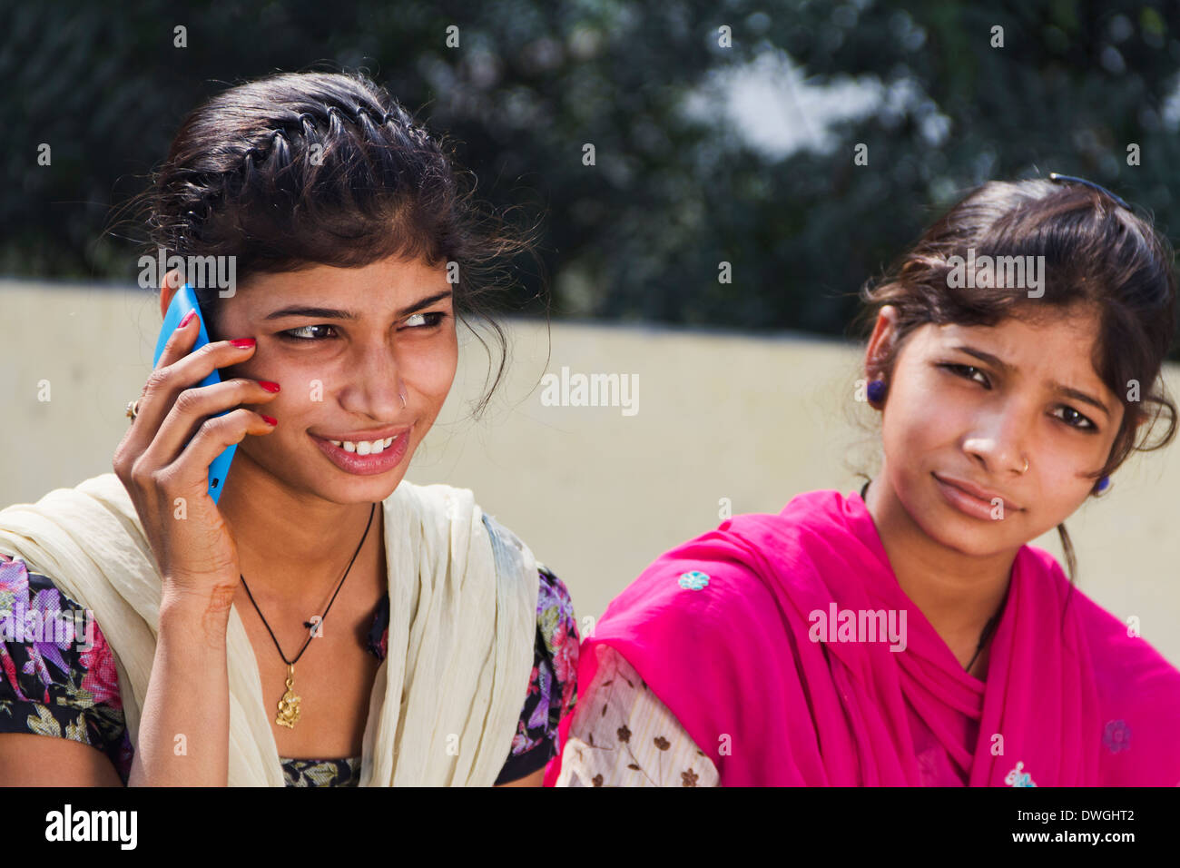 Indian Rural girls talking with mobile phone Stock Photo Alamy