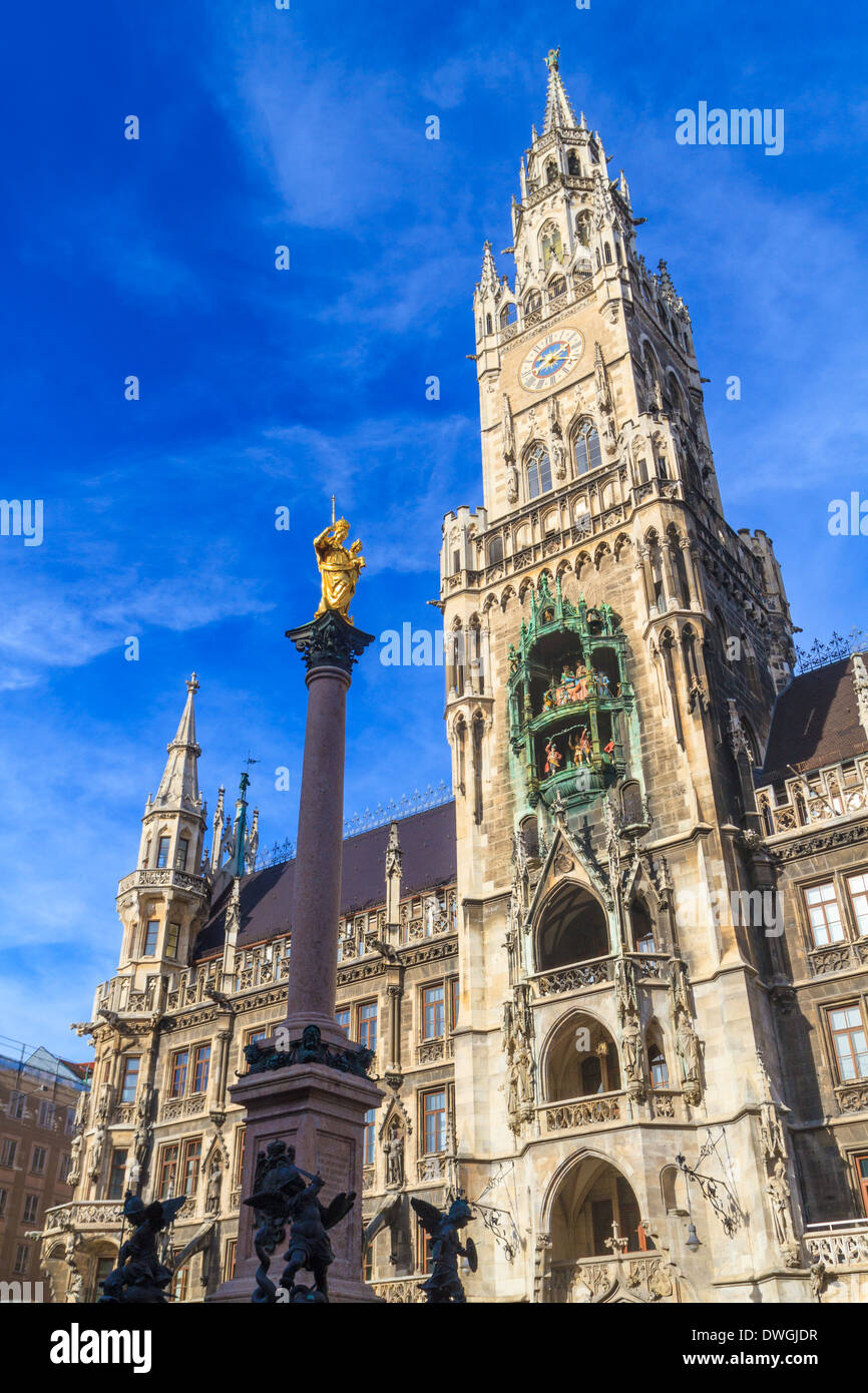 Munich, Gothic City Hall at Marienplatz, Bavaria, Germany Stock Photo