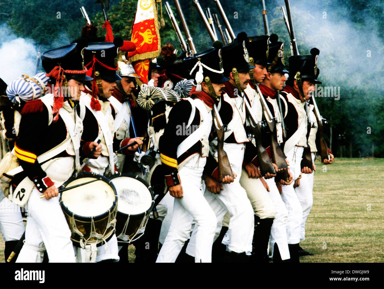 French Napoleonic Troops marching in battle 1815, as deployed at Stock