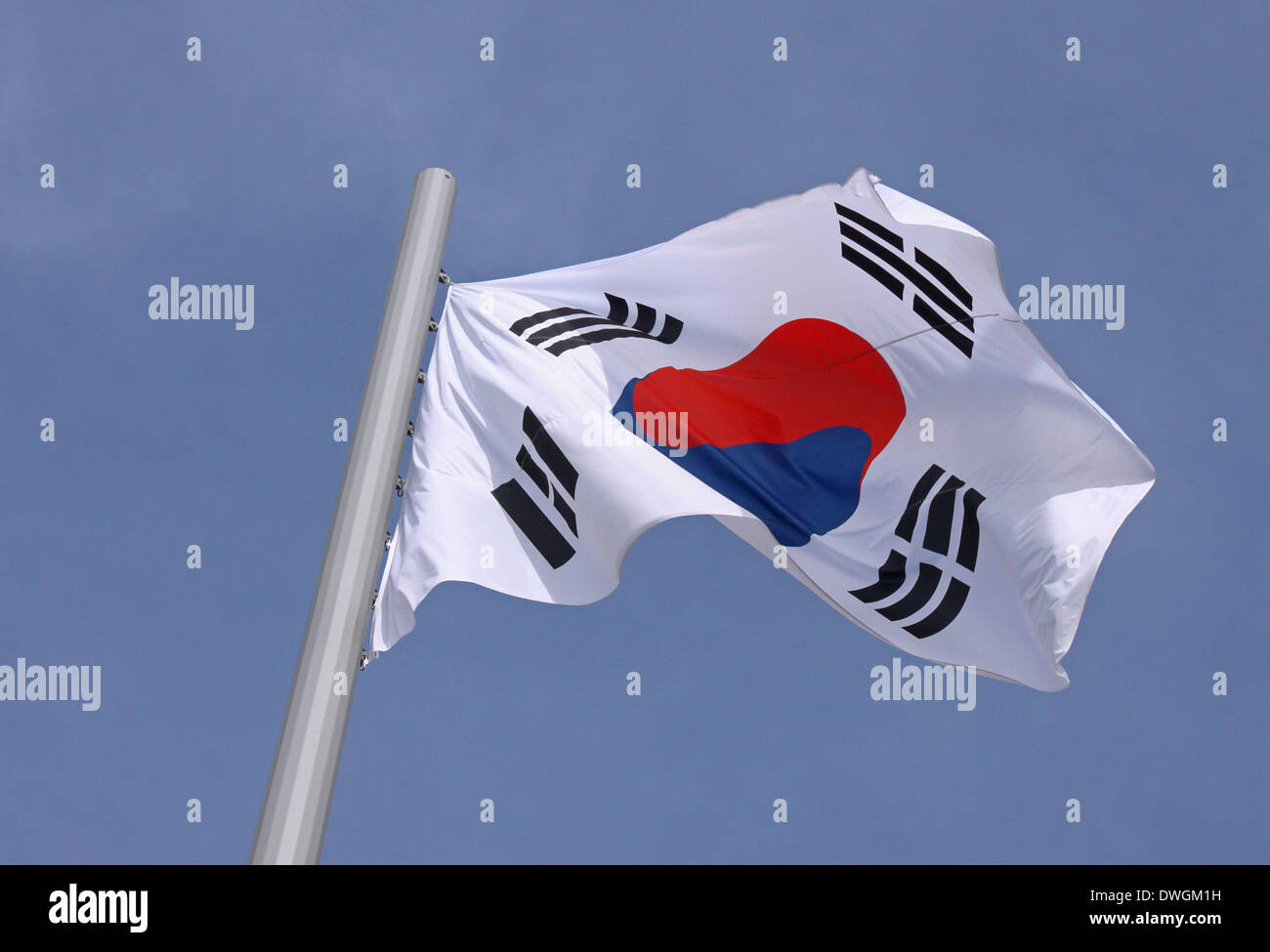 flag of South Korea over blue sky Stock Photo
