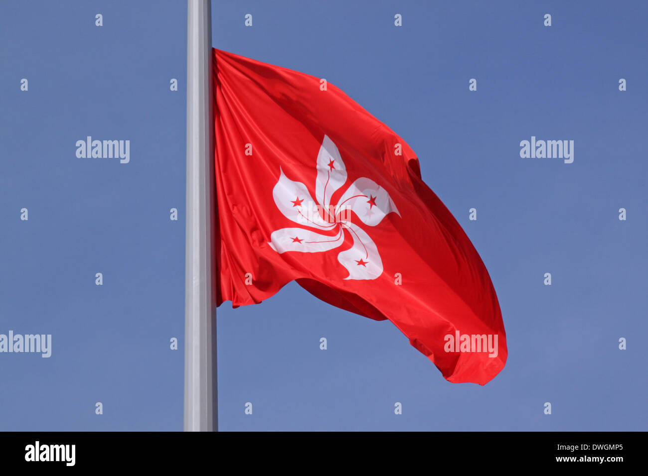 flag of Hong Kong over blue sky Stock Photo