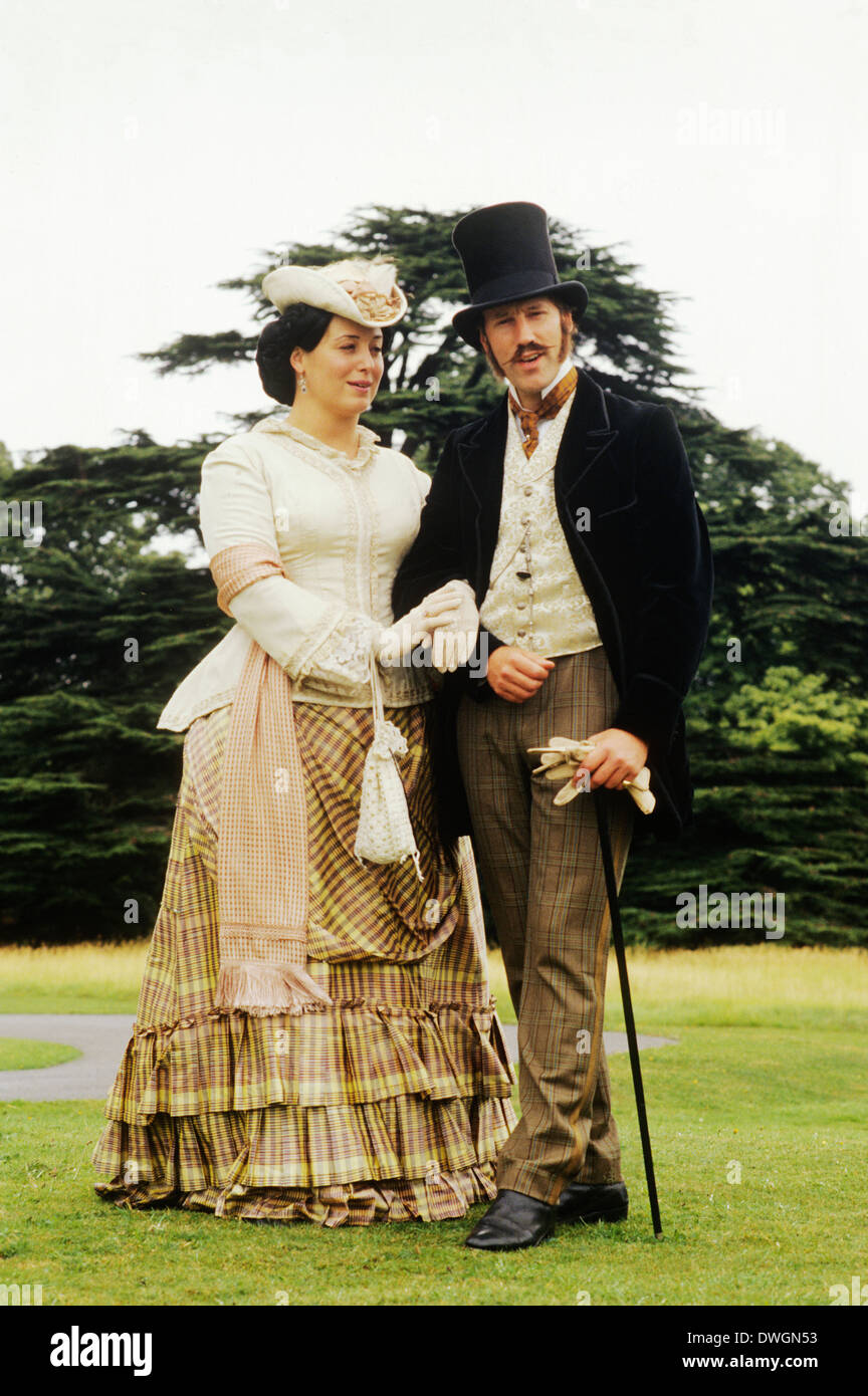 English Victorian Gentry, late 19th century, historical re-enactment, costume, fashion, gentleman, lady Stock Photo