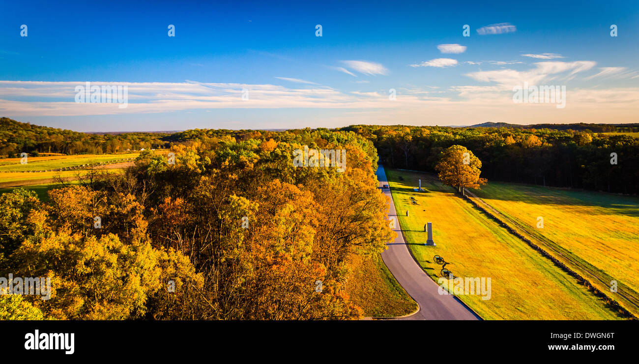 Autumn view of battlefields from Longstreet Observation Tower in Gettysburg, Pennsylvania. Stock Photo