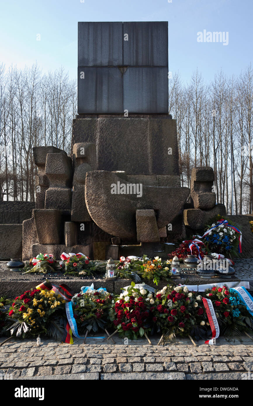 Memorial at Auschwitz II-Birkenau Nazi extermination camp - Poland Stock Photo