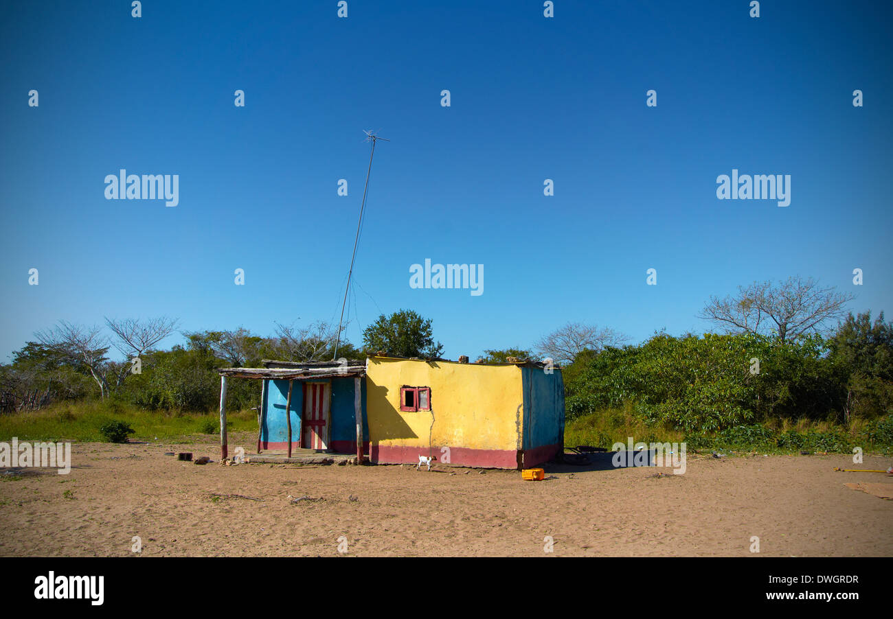 yellow house Mozambique, Africa Stock Photo