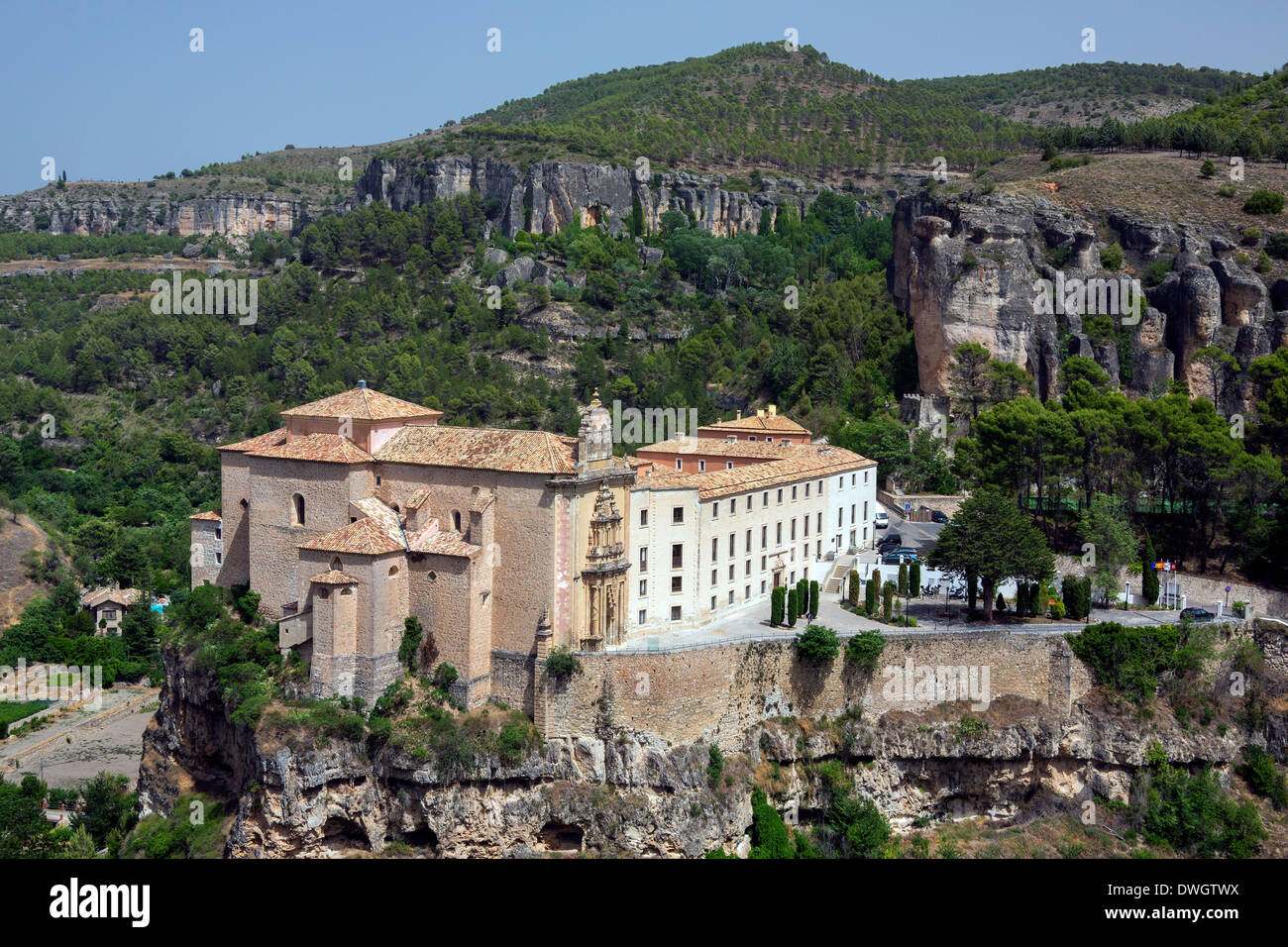 Cuenca Monastery (now a hotel - Parador de Cuenca) in the city of Cuenca in the La Macha region of central Spain. Stock Photo