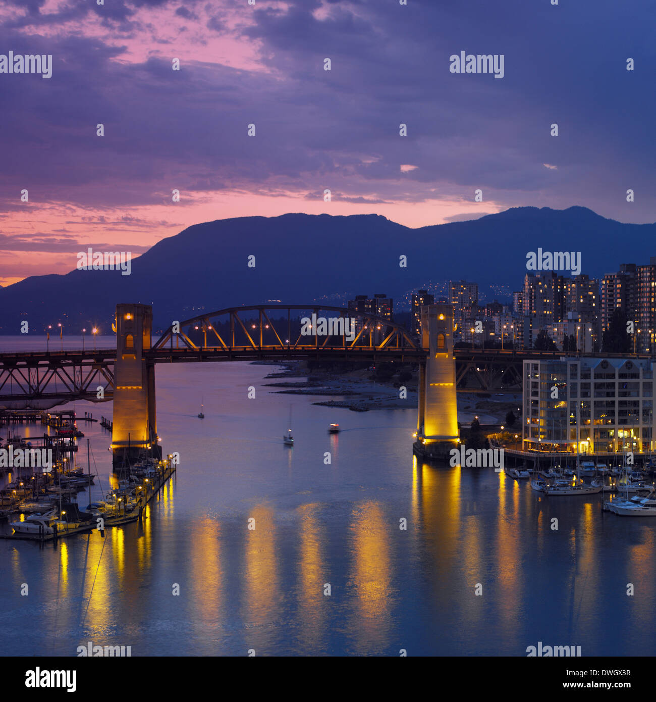 Burrard Bridge in False Creek in the city of Vancouver, British Columbia in Canada. Stock Photo