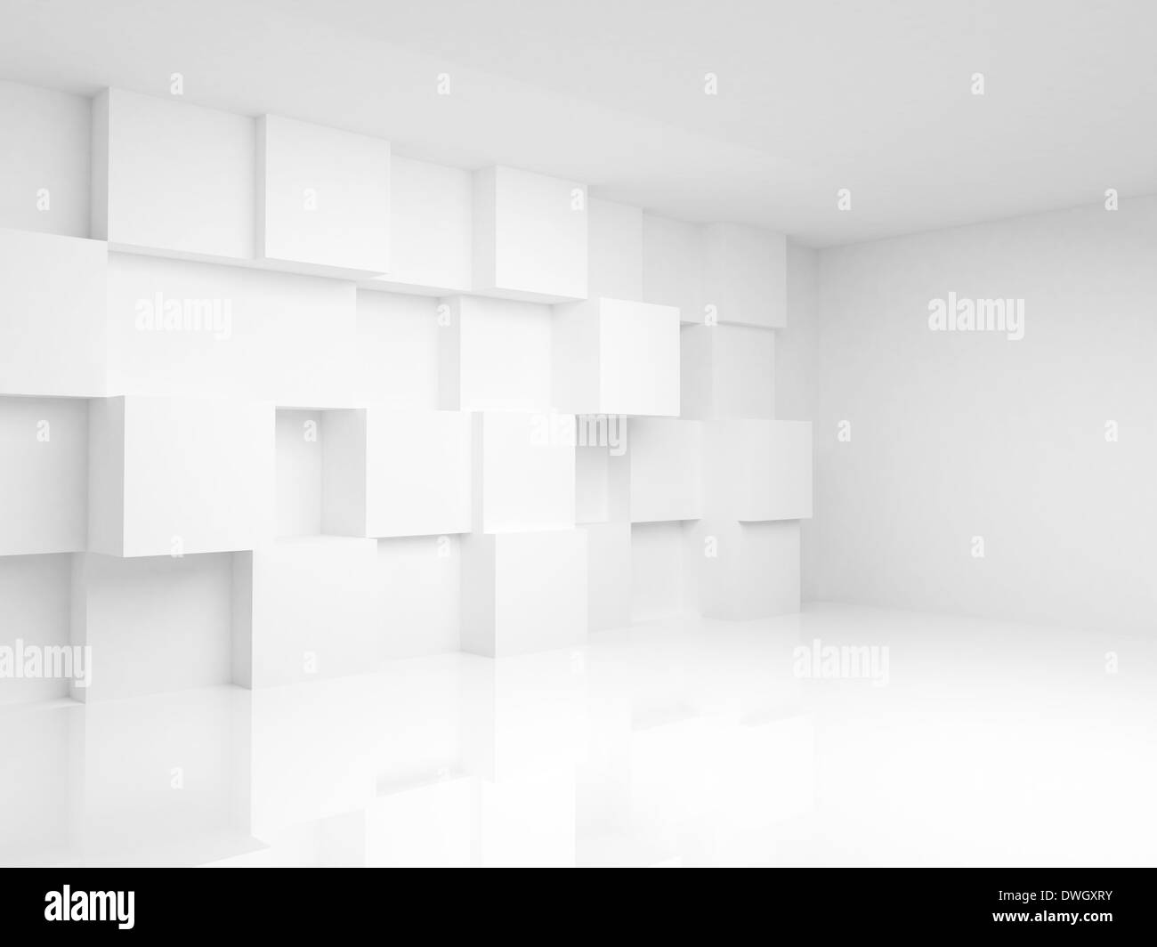 Abstract empty 3d interior with white cubes on the wall Stock Photo - Alamy