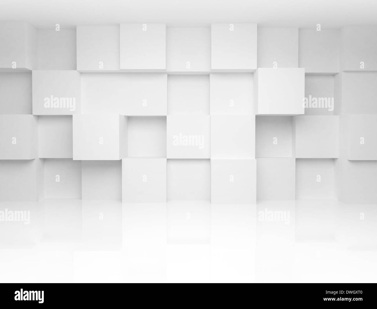 Abstract 3d architecture background with white cubes on the wall Stock ...