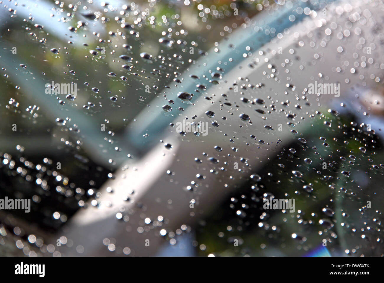 The Water Drops on front of Car windshield. Stock Photo