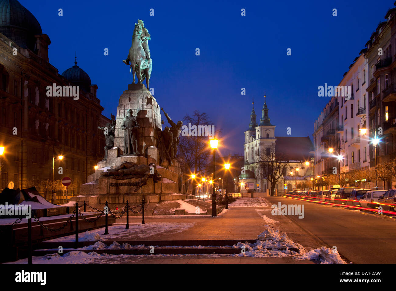 The Grunwald monument in Matejki Square in the city of Krakow in Poland. Stock Photo