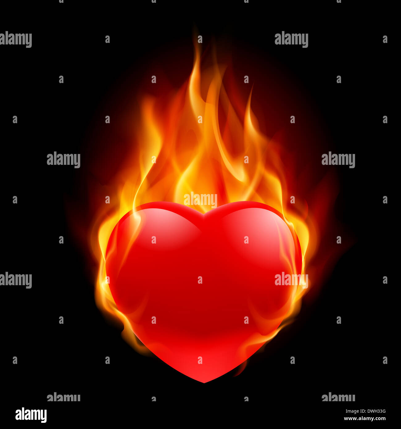Burning Heart. Illustration for design on black background Stock Photo