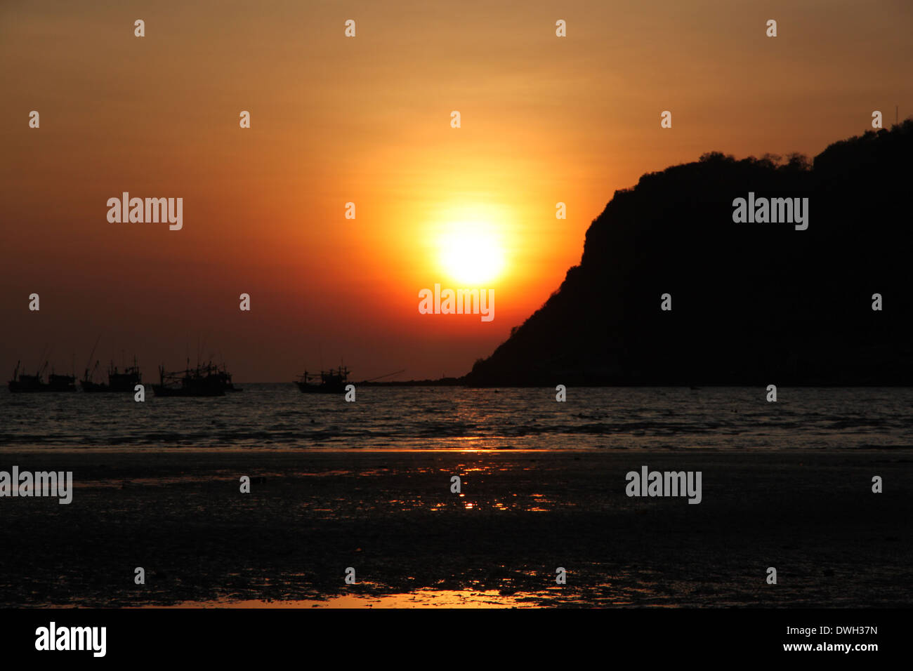 Evening beach and sunset,sea of Thailand. Stock Photo