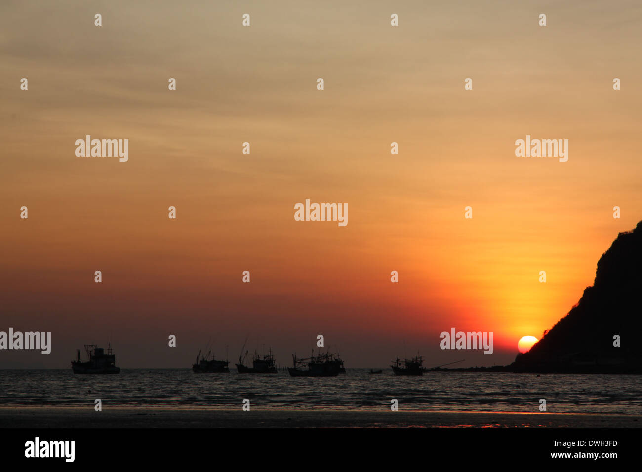 Evening beach and sunset,sea of Thailand. Stock Photo