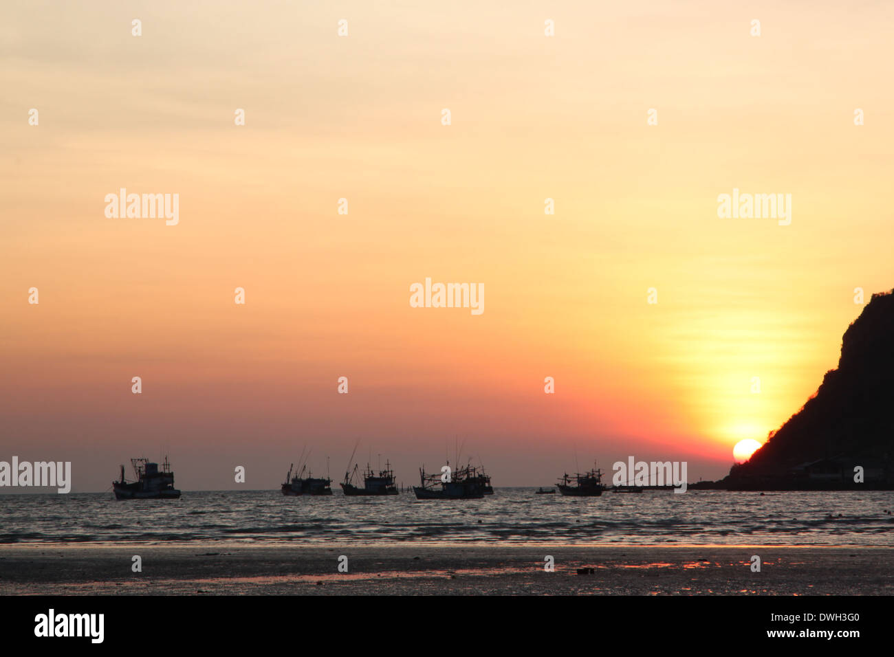 Evening beach and sunset,sea of Thailand. Stock Photo