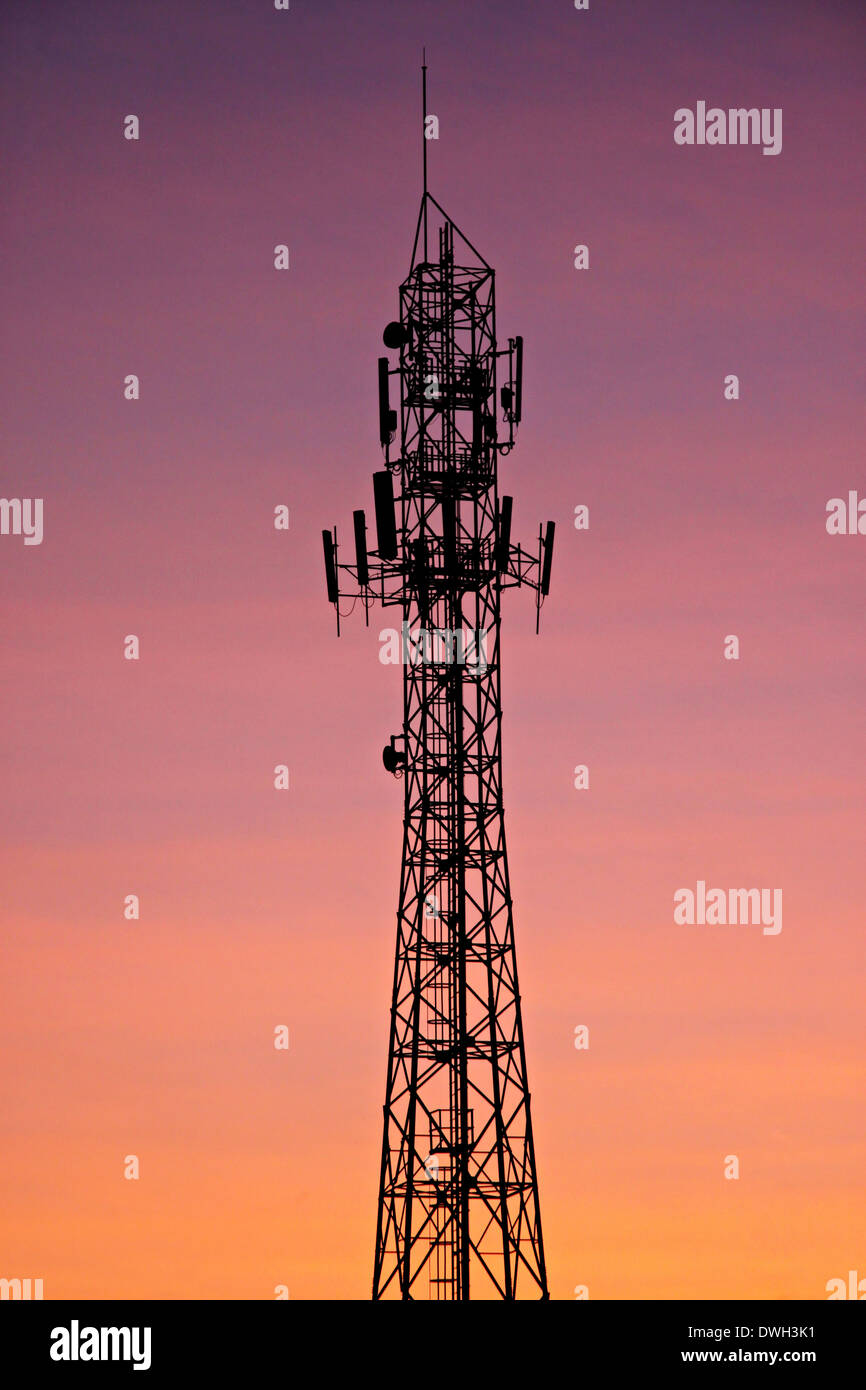 Antenna evening silhouette in evening. Stock Photo