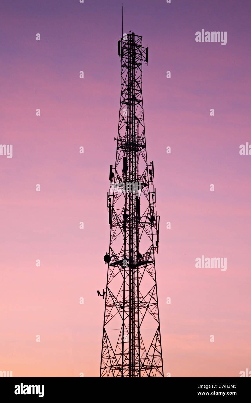 Antenna evening silhouette in evening. Stock Photo