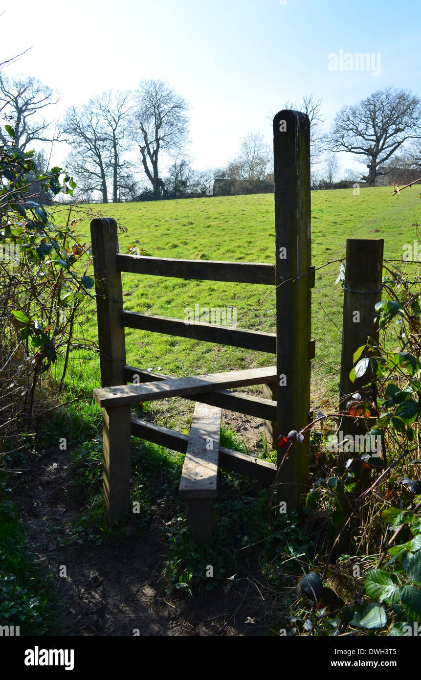 Traditional English wooden countryside stile gate Stock Photo Alamy