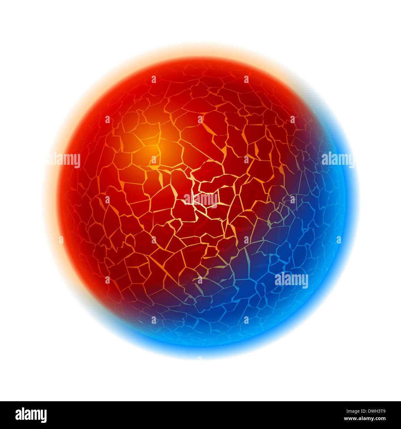 Fire and ice ball planet.  Illustration on white background Stock Photo