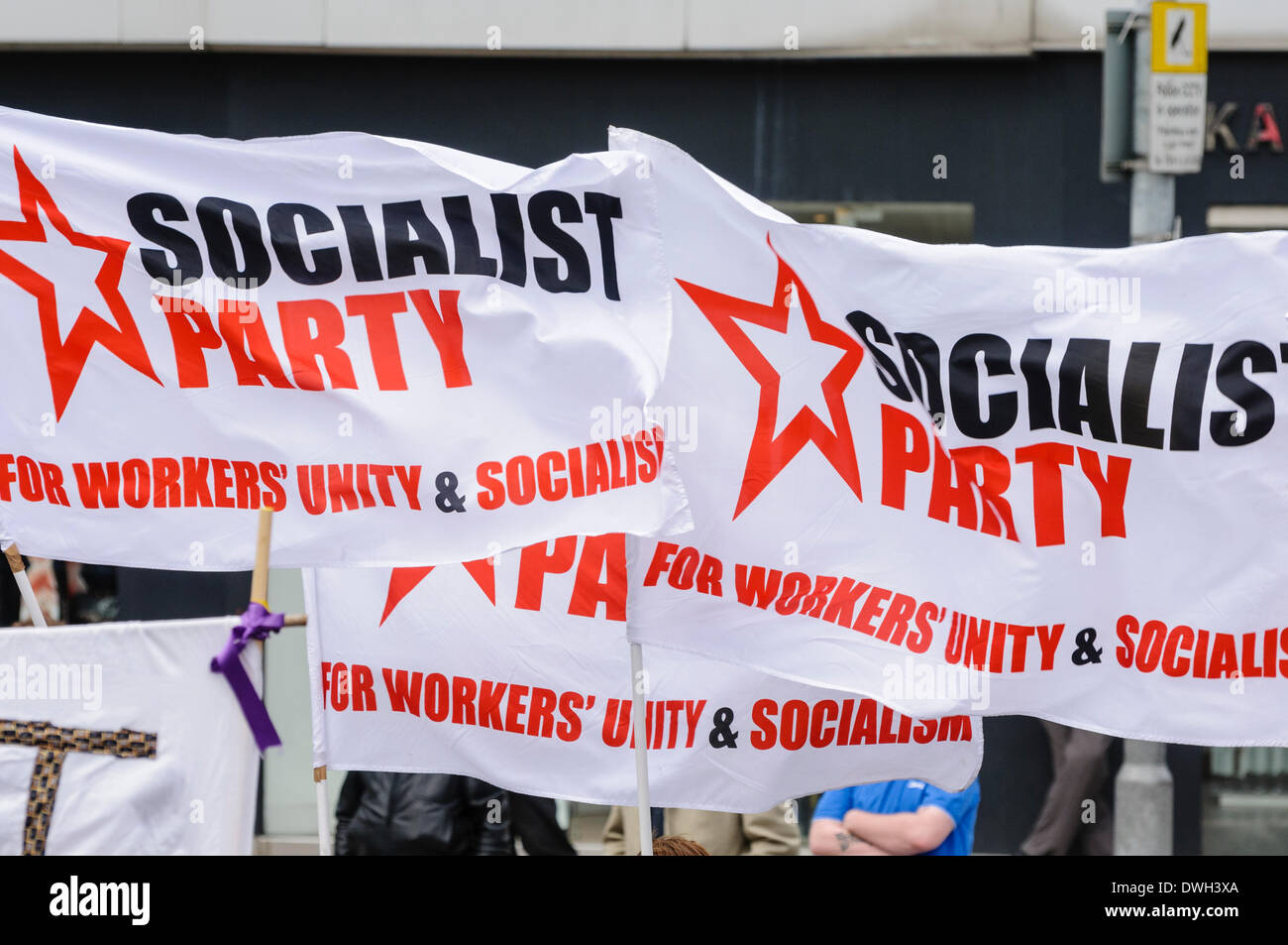 Belfast, Northern Ireland. 8 Mar 2014 - Socialist Party flags flying in the wind Credit:  Stephen Barnes/Alamy Live News Stock Photo