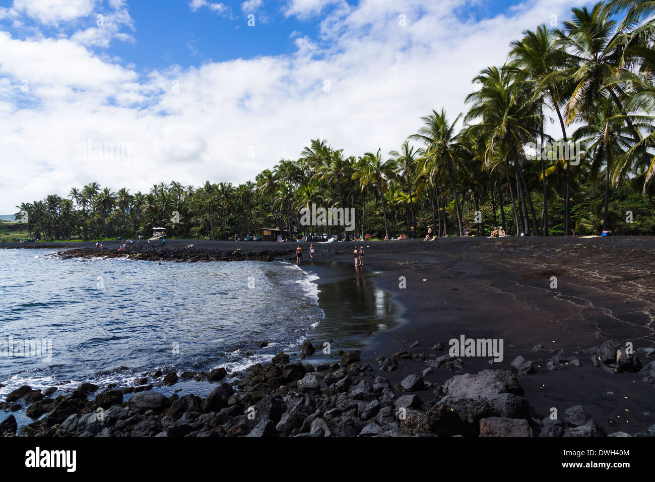 Punalu'u Black Sands Beach. Big Island, Hawaii, USA. Stock Photo