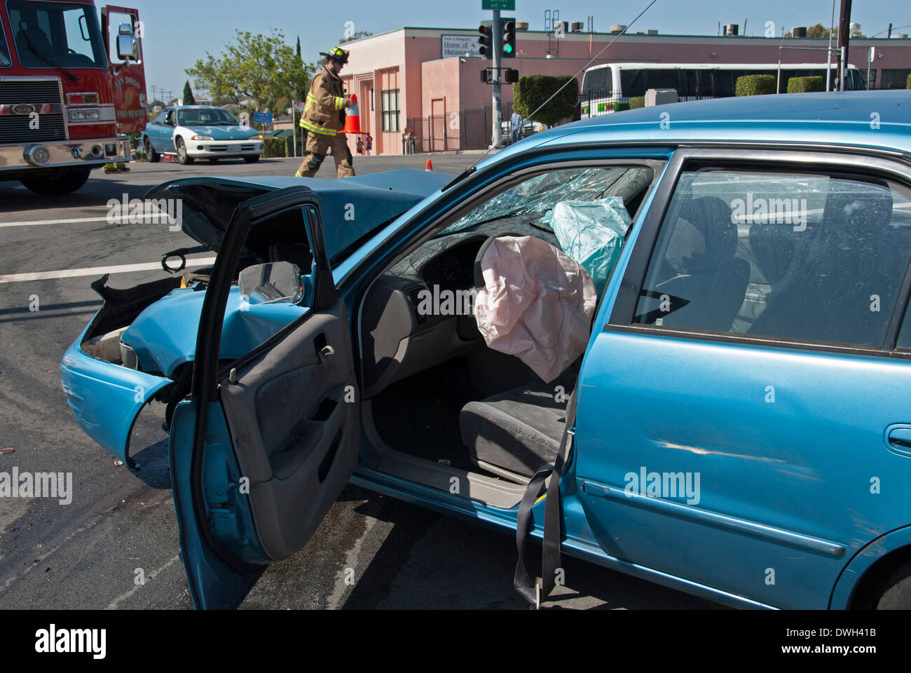 Vehicle accident with airbag deployment at 30th and Market Streets, San