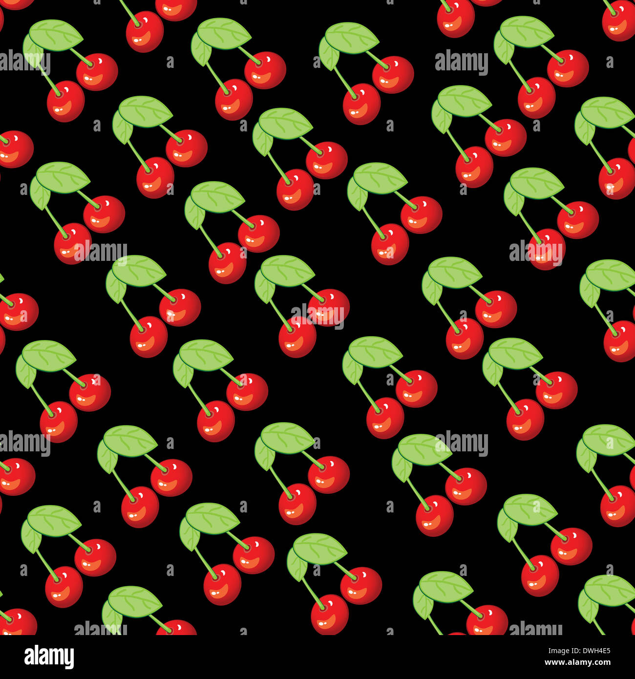 Seamless texture of ripe cherries. The illustration on black background ...