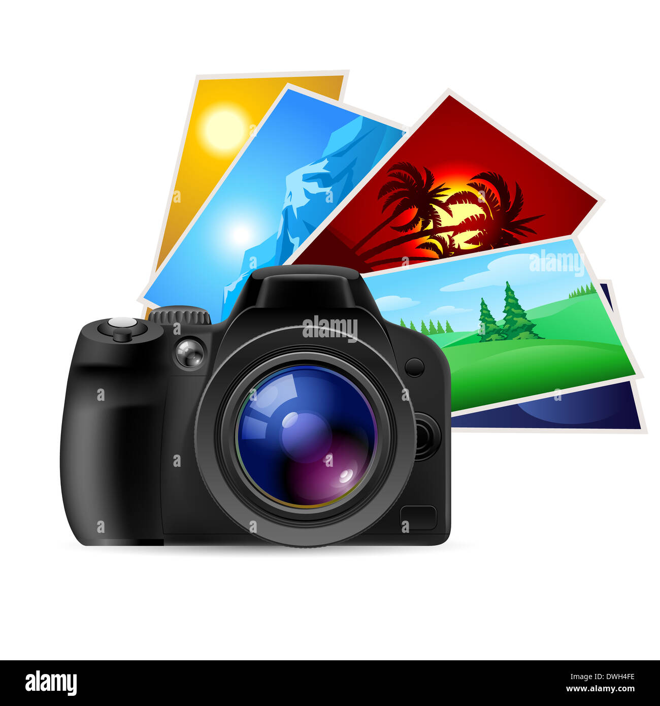 Camera and photos. Illustration on white background Stock Photo - Alamy