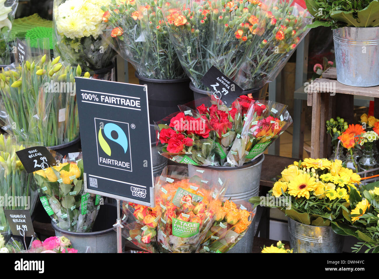 fair trade flowers displayed in front of florist Stock Photo 67374592 Alamy