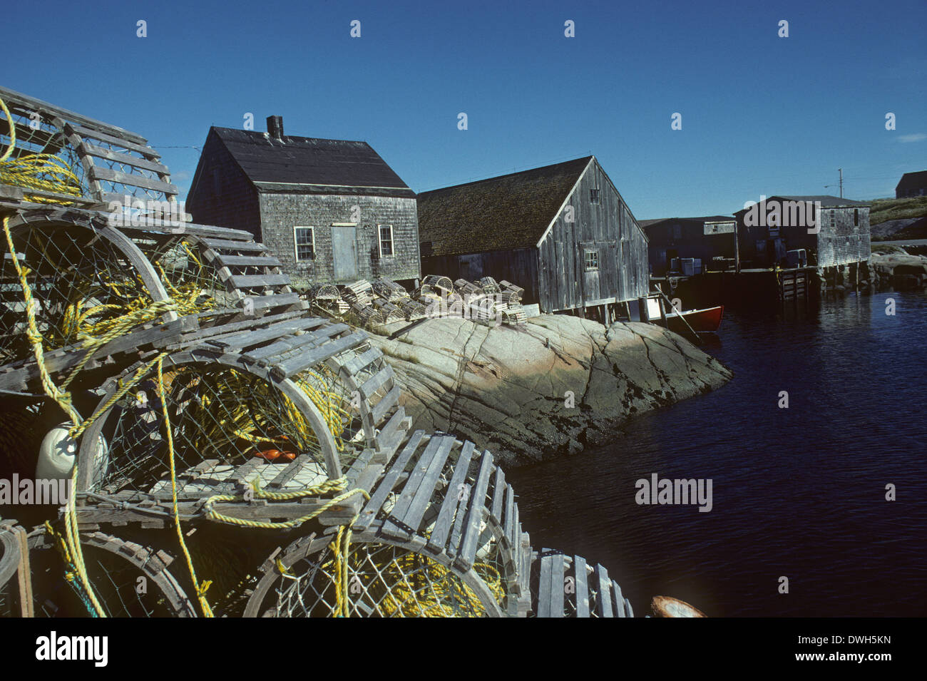Lobster traps, village, Peggys Cove, Nova Scotia, Canada Stock Photo