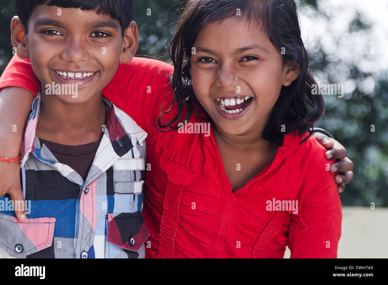 Indian kids standing and playful Stock Photo