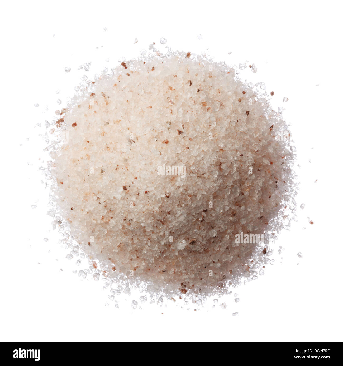 Himalayan pink salt pile isolated on white top view Stock Photo