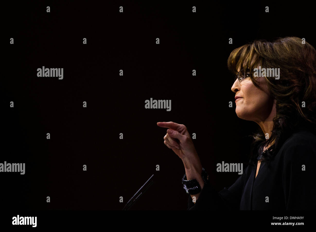 Former Alaska Governor Sarah Palin makes a speech at the CPAC conference in Maryland Stock Photo