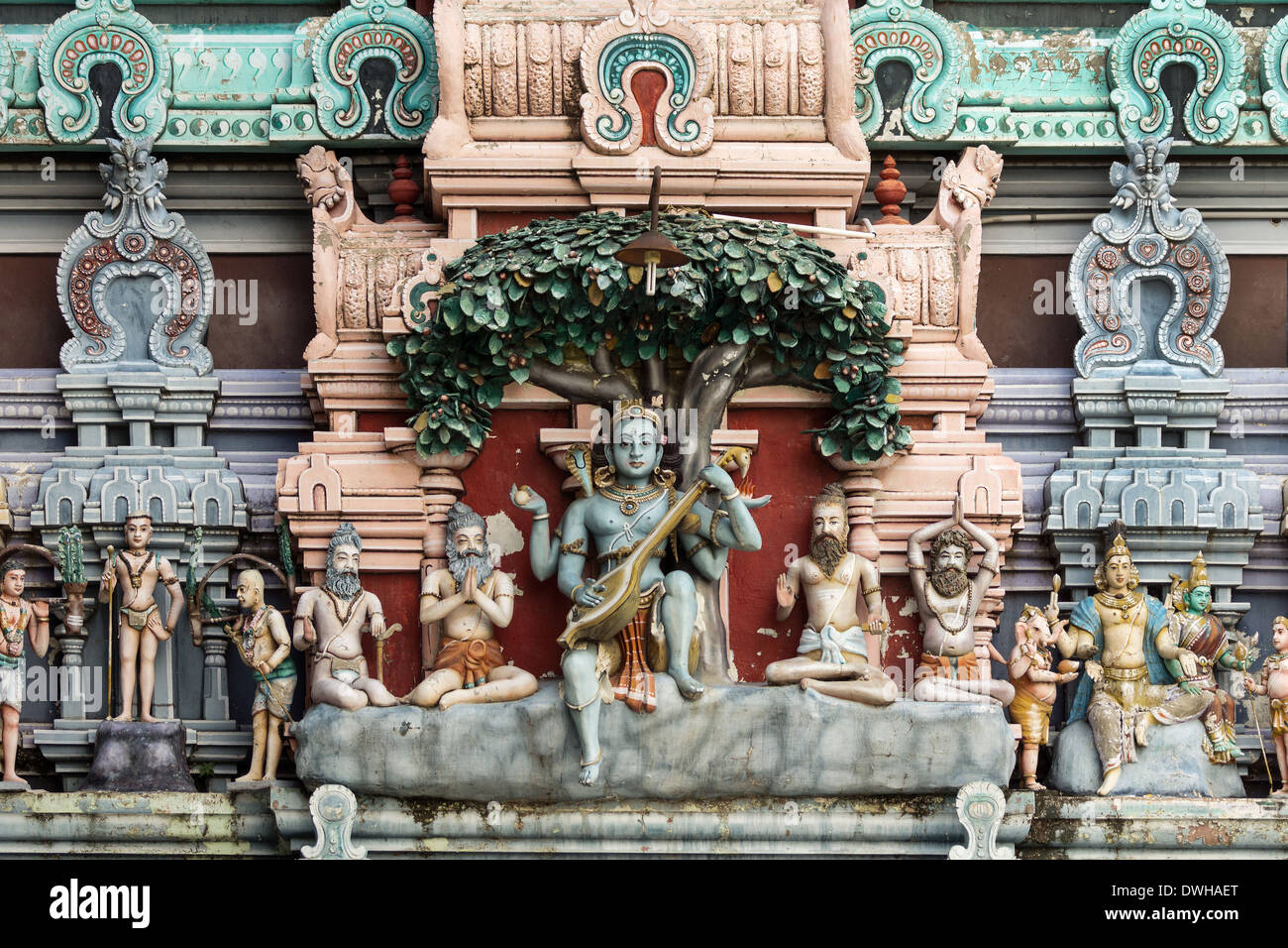 Dhakshinamoorthy statue on the Gopuram. Stock Photo