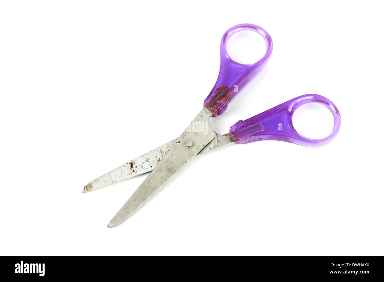 Old scissors have rust isolated on white background. Stock Photo