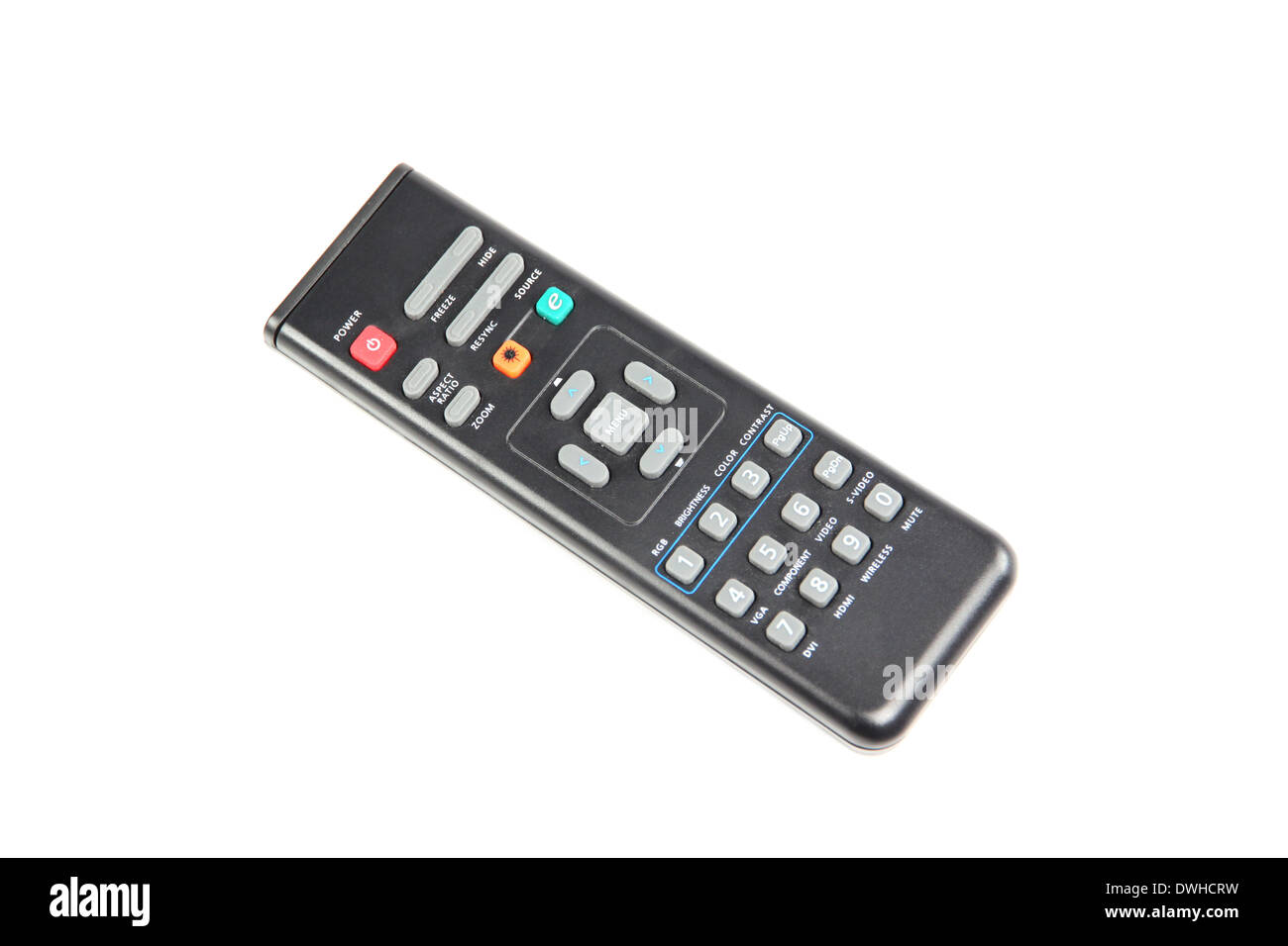 Remote Control isolated of Projector on white background. Stock Photo