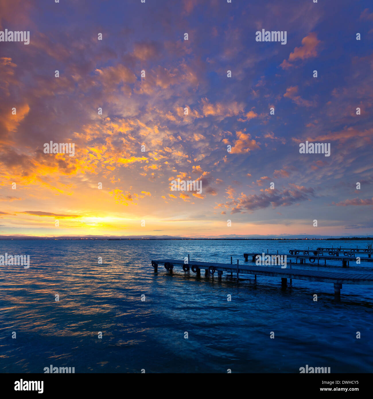 Albufera sunset lake park in Valencia el saler colorful sky of Spain Stock Photo