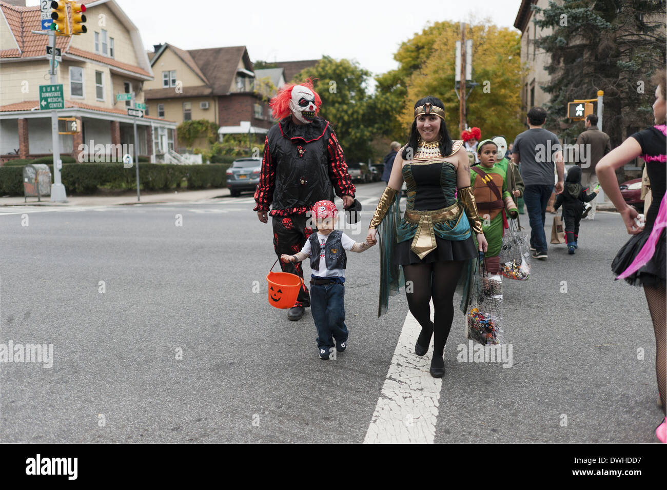 Halloween trick or treaters in the Kensington section of Brooklyn, NY