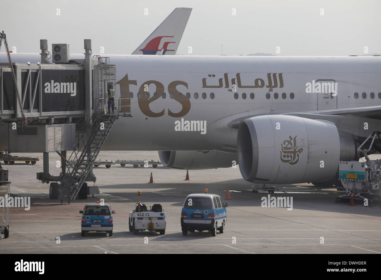 Emirates airplanes at Kuala Lumpur airport in Malaysia Stock Photo