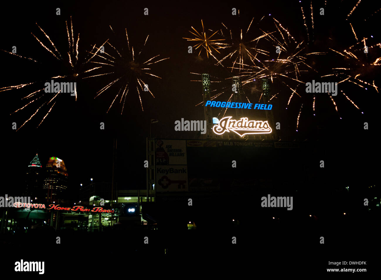 Fireworks at Progressive Field, home of the Cleveland Indians Stock