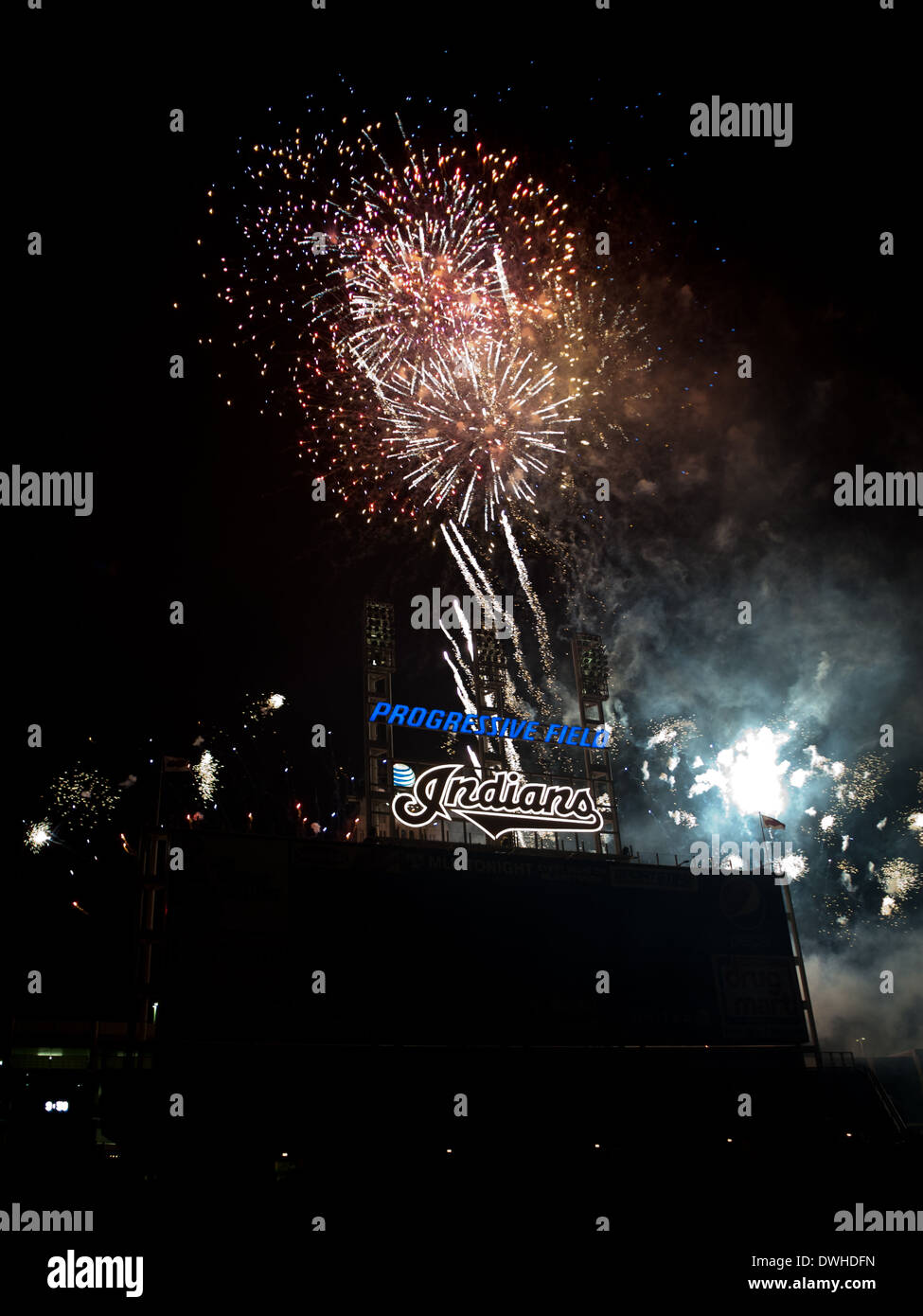 Fireworks at Progressive Field, home of the Cleveland Indians Stock