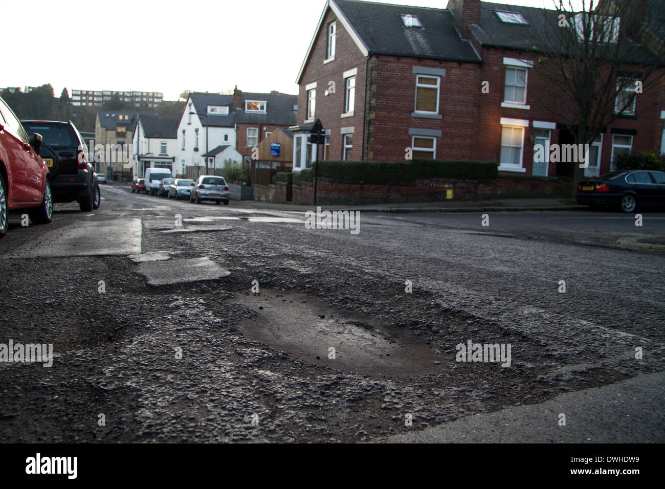 Potholed roads in Sheffield Stock Photo