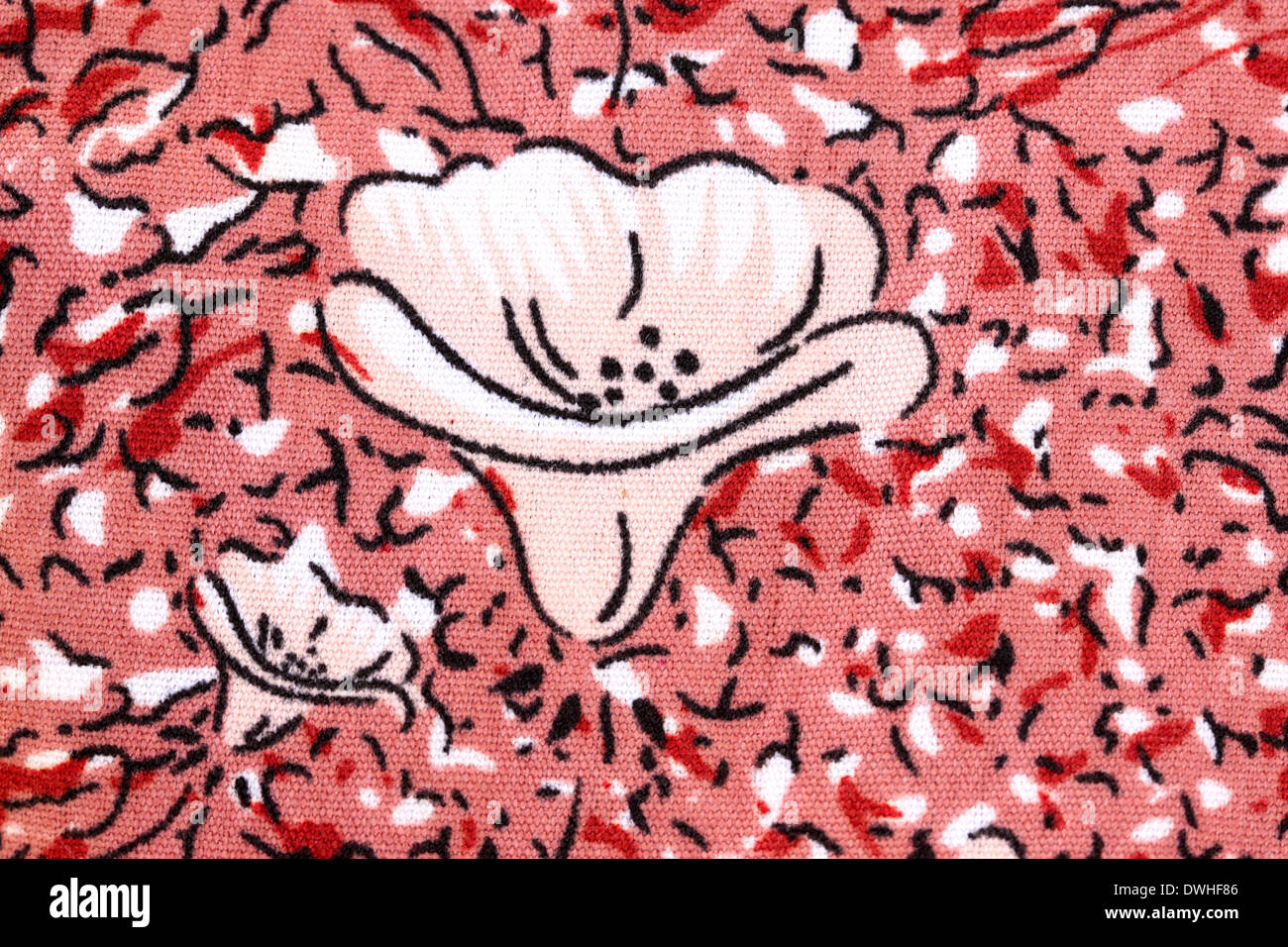 Design of Red flower pattern on fabric for background. Stock Photo
