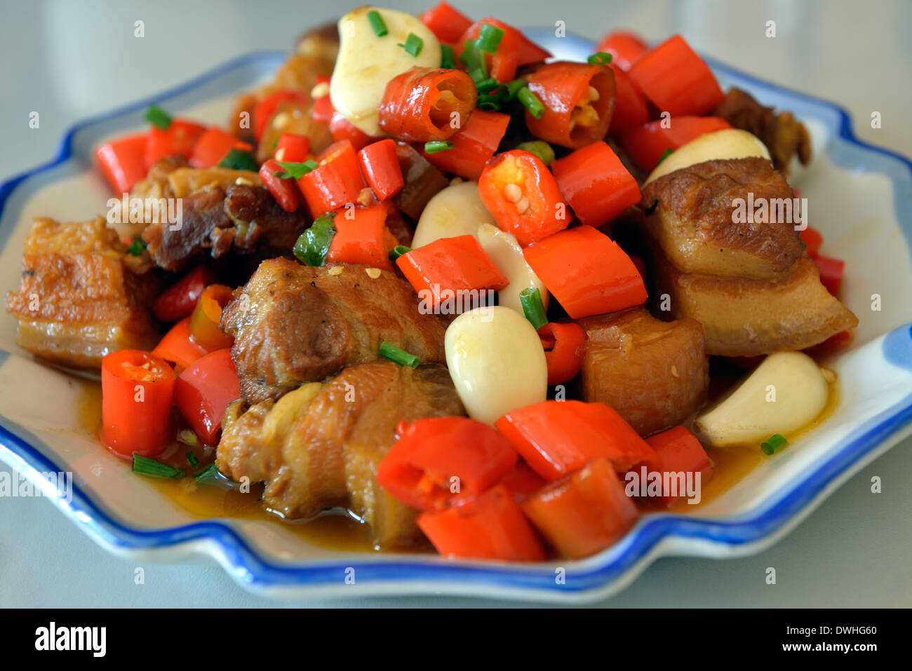 Braised pork in a restaurant in Shaoshan, Mao's hometown in Hunan province, China. Stock Photo