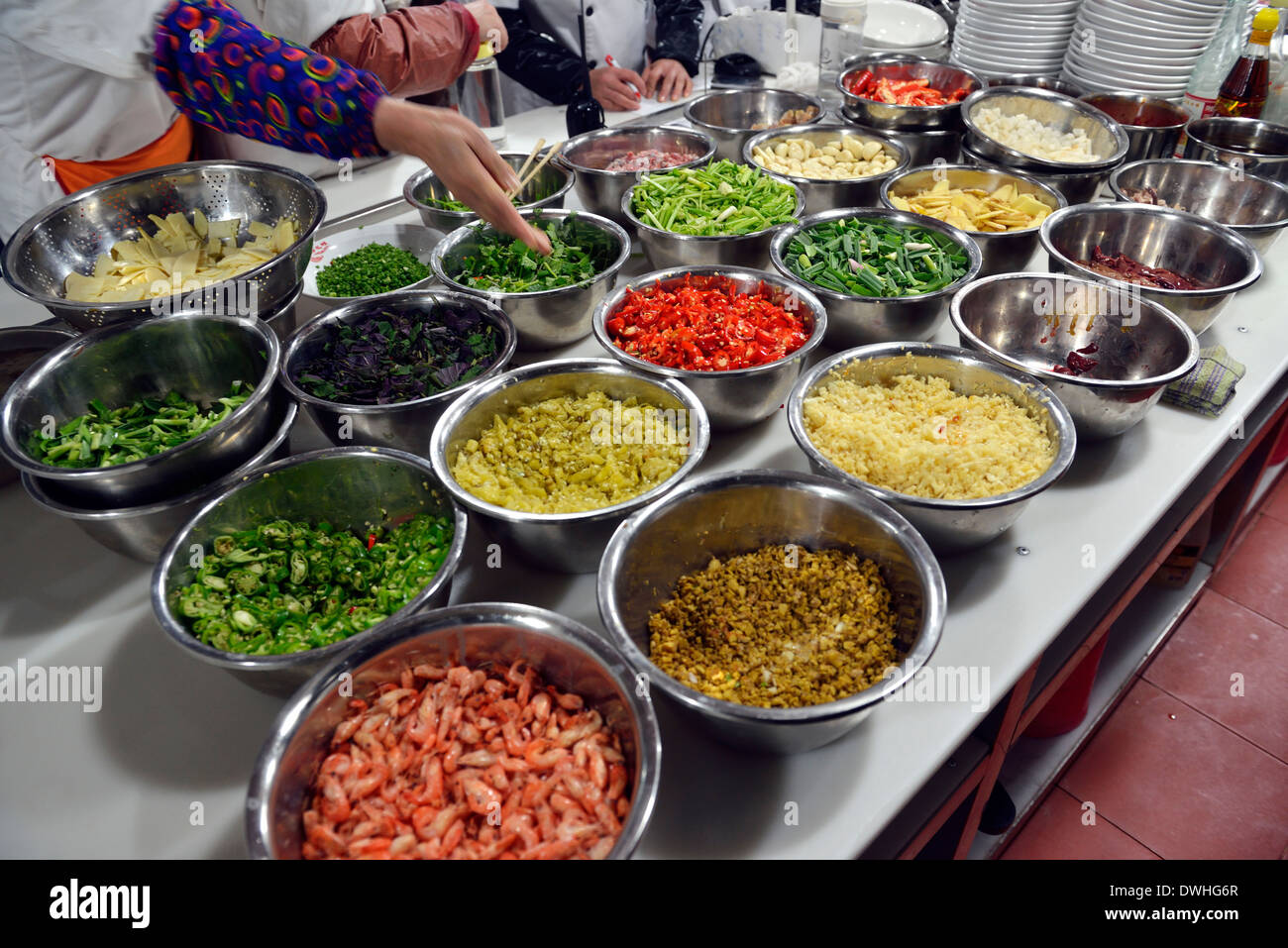 Ingredients to cook Xiang Cuisine or Hunan Cuisine in a restaurant in Changsha, Hunan province, China. Stock Photo