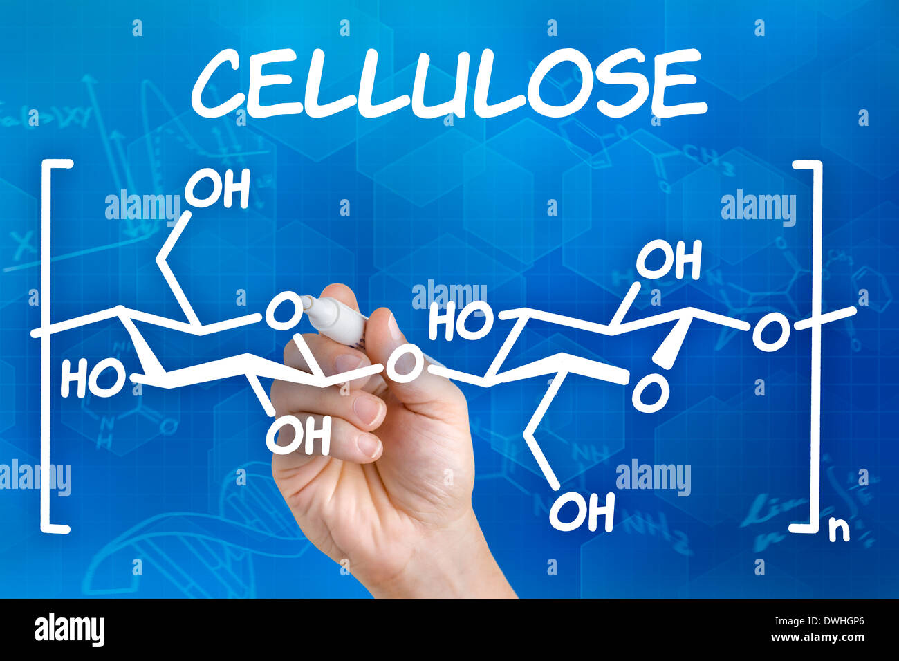 Hand with pen drawing the chemical formula of cellulose Stock Photo Alamy