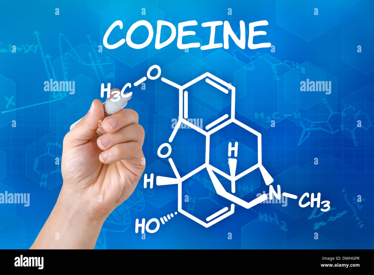 Codeine Drawing Hand with pen drawing the chemical formula of codeine Stock Photo - Alamy