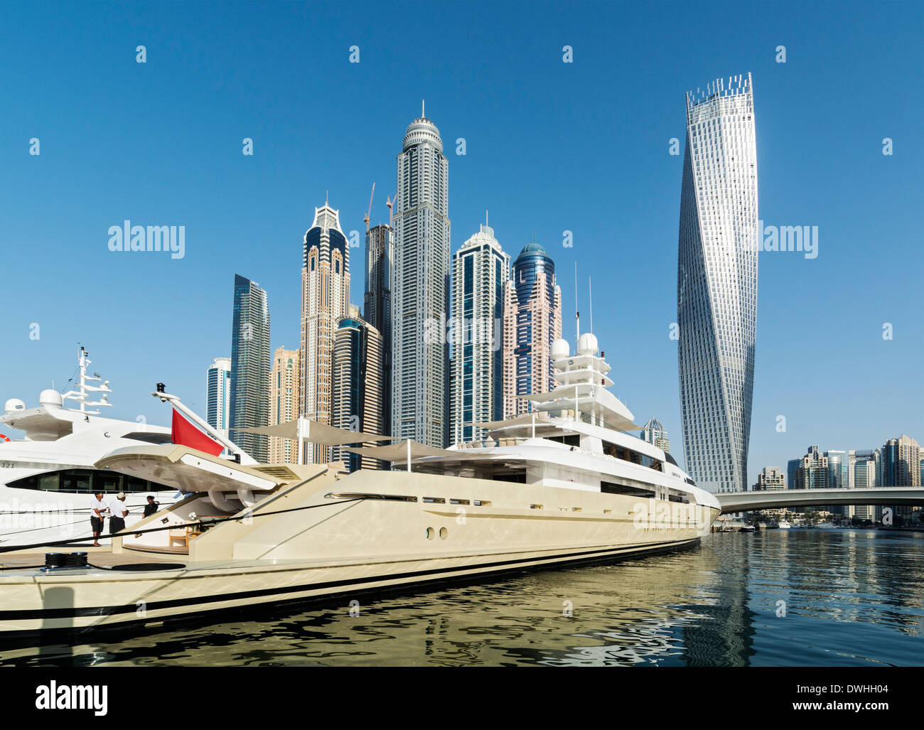Superyacht berthed at Dubai International Boat Show 2014 United Arab Emirates Stock Photo